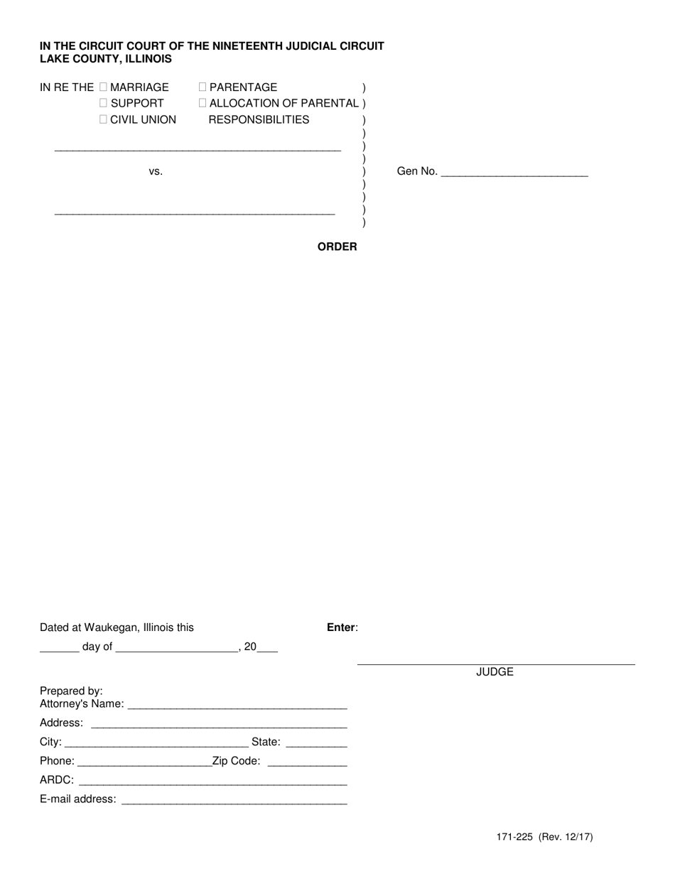 Form 171-225 Order - Lake County, Illinois, Page 1