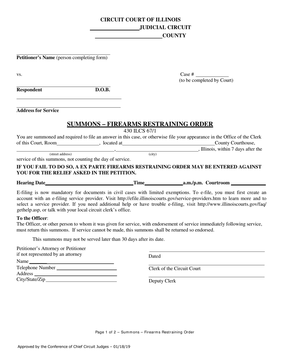 Summons - Firearms Restraining Order - Lake County, Illinois, Page 1