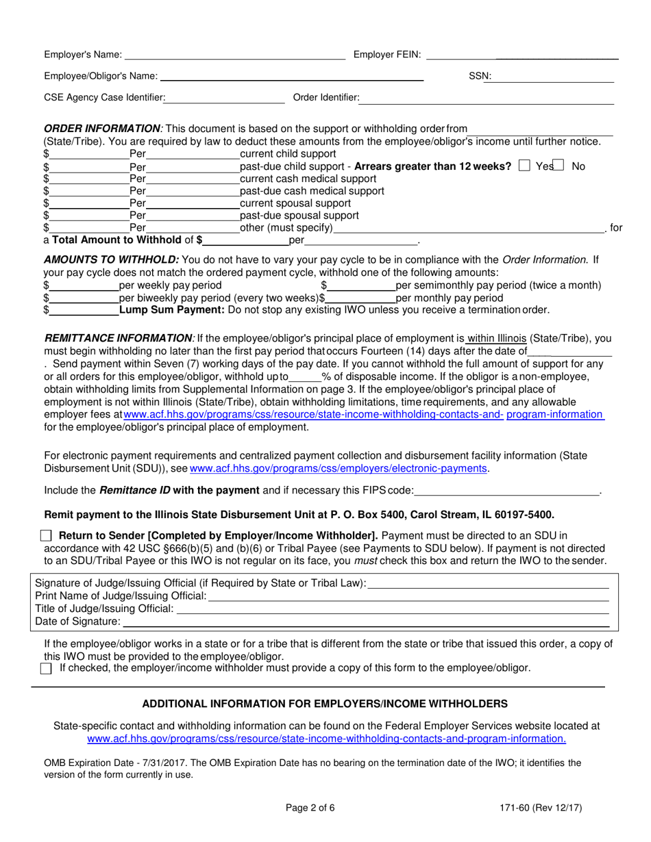 Form 171-60 Income Withholding for Support - Lake County, Illinois, Page 2