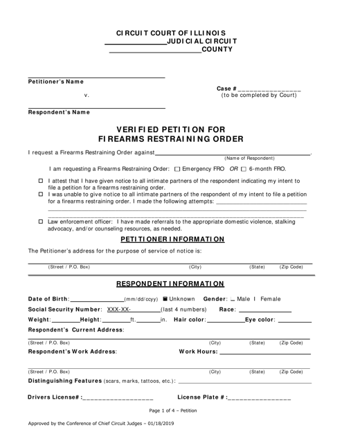 Verified Petition for Firearms Restraining Order - Lake County, Illinois Download Pdf