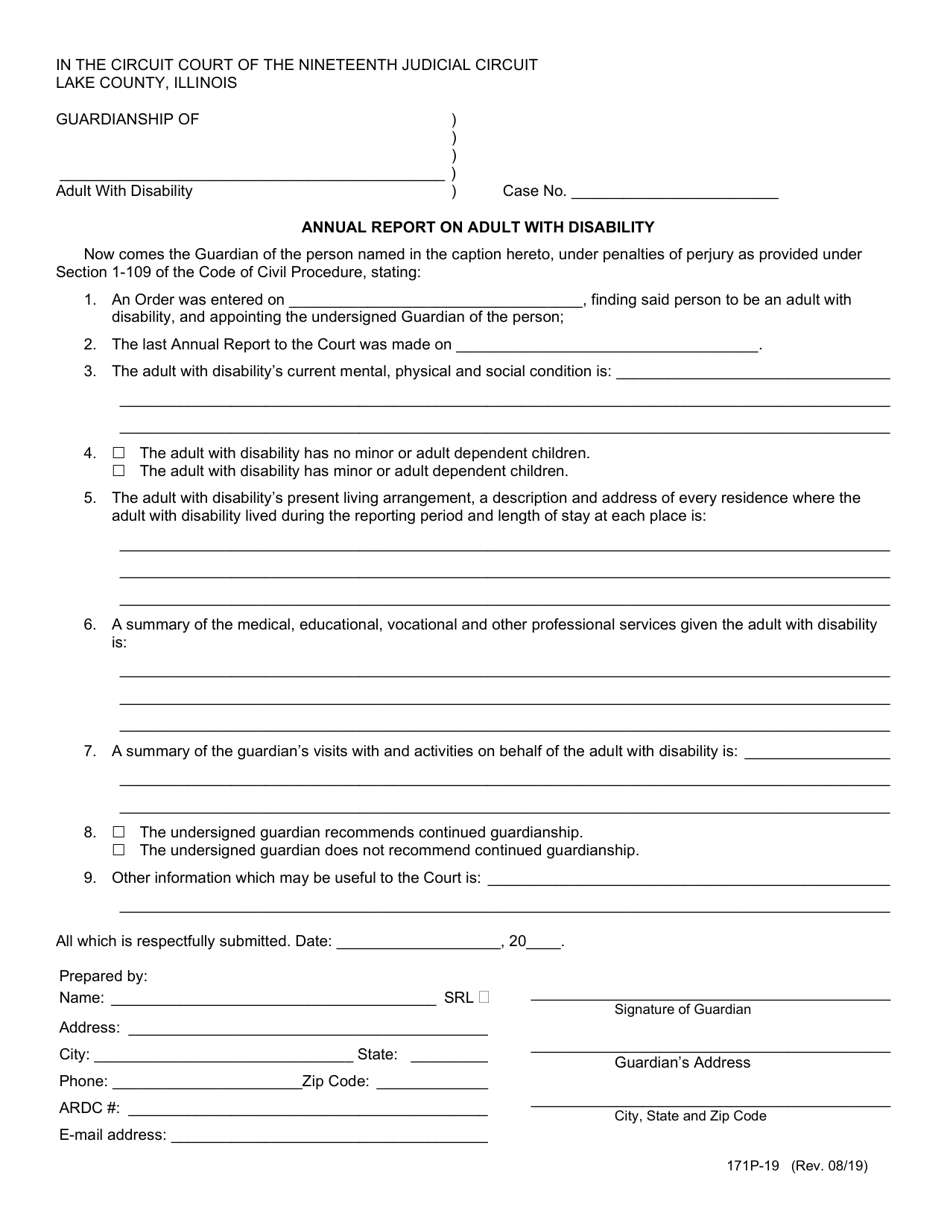 Form 171P-19 Annual Report on Adult With Disability - Lake County, Illinois, Page 1
