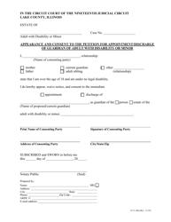 Form 171-386 Appearance and Consent to the Petition for Appointment/Discharge of Guardian of Adult With Disability or Minor - Lake County, Illinois