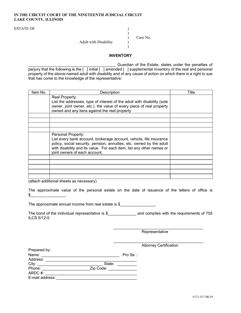 Form 171-517 Inventory - Lake County, Illinois, Page 1