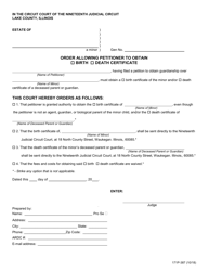 Document preview: Form 171P-387 Order Allowing Petitioner to Obtain Birth or Death Certificate - Lake County, Illinois