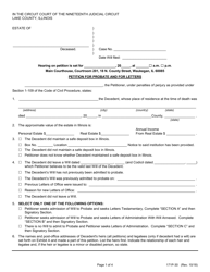 Document preview: Form 171P-30 Petition for Probate and for Letters - Lake County, Illinois
