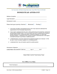 Document preview: Homestead Affidavit - City of Austin, Texas