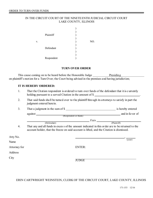 Form 171-153 Turn Over Order - Lake County, Illinois
