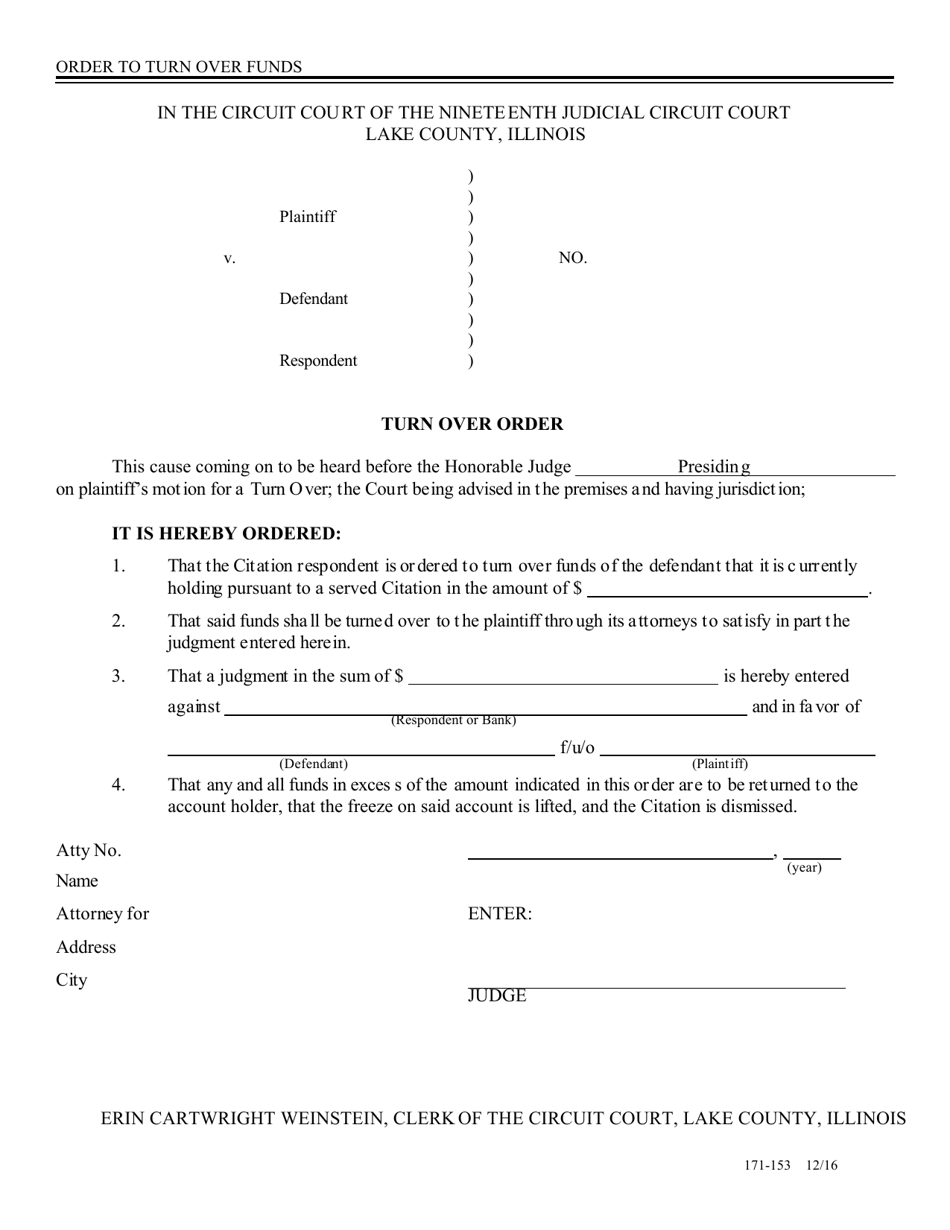 Form 171-153 Turn Over Order - Lake County, Illinois, Page 1