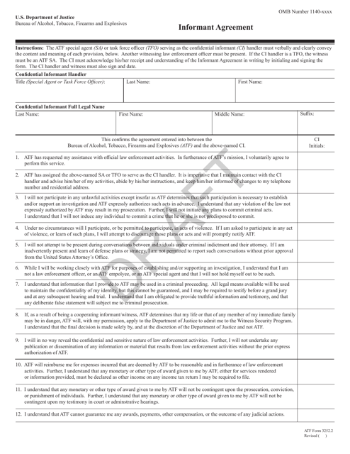 ATF Form 3252.2 Informant Agreement - Draft