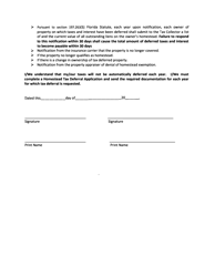 Notarized Affidavit: Broward County Homestead Tax Deferral Application - Broward County, Florida, Page 2