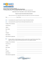 &quot;Request for Agent Code and/or Recording Transmittal&quot; - Broward County, Florida