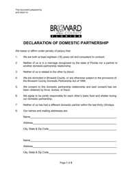 Form 404-61 Declaration of Domestic Partnership - Broward County, Florida