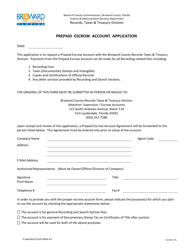 Controlled Form 404-63 &quot;Prepaid Escrow Account Application&quot; - Broward County, Florida