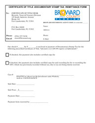 Document preview: Certificate of Title Documentary Stamp Tax Remittance Form - Broward County, Florida