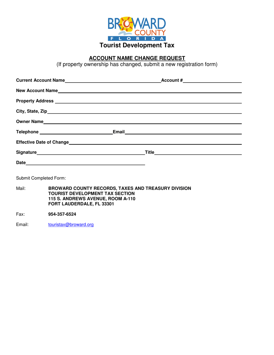 Account Name Change Request - Tourist Development Tax - Broward County, Florida, Page 1