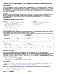 Form DE34 Report of New Employee(S) - California, Page 2