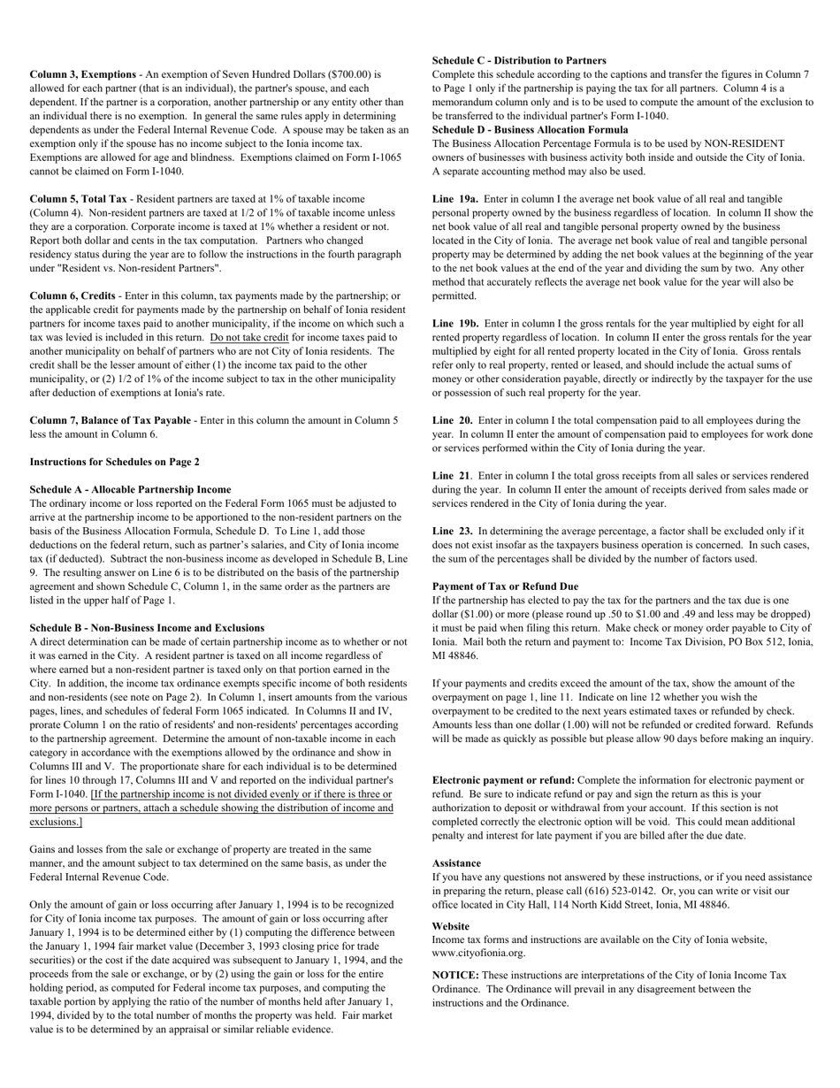 Instructions for Form I-1065 Partnership Return - City of Ionia, Michigan, Page 2