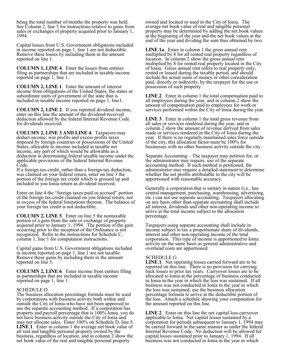 Instructions for Form I-1120 Corporation Income Tax Return - City of Ionia, Michigan, Page 2