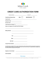 Document preview: Credit Card Authorization Form - City of Johns Creek, Georgia (United States)