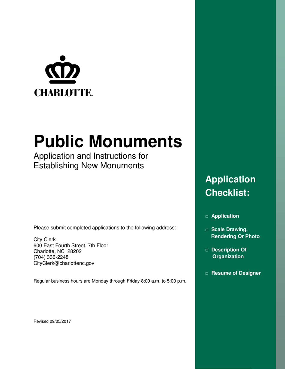 Application to Install a Monument on Public Property - City of Charlotte, North Carolina, Page 1