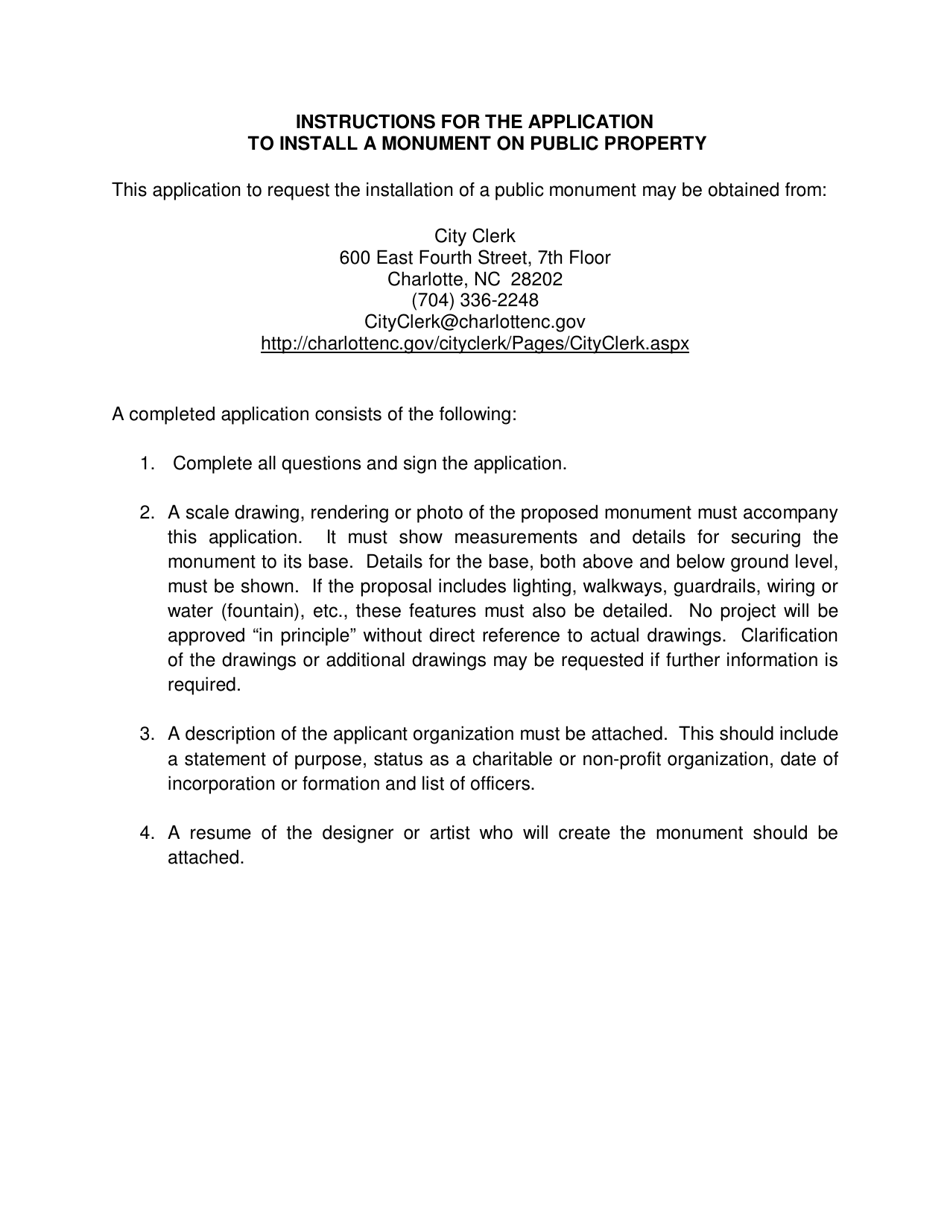 Application to Install a Monument on Public Property - City of Charlotte, North Carolina, Page 3