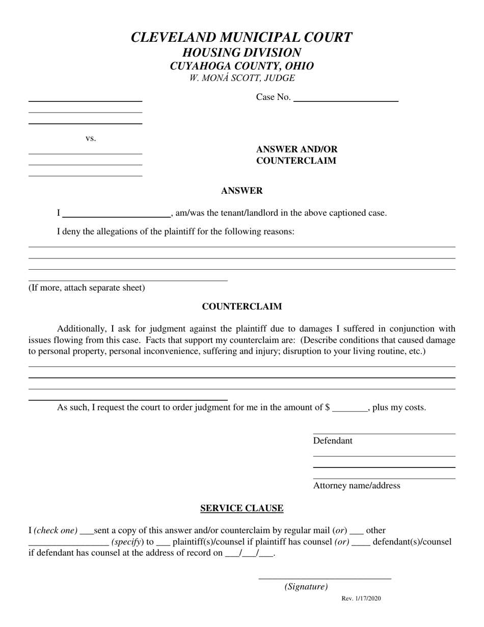 Cuyahoga County Ohio Answer Andor Counterclaim Fill Out Sign Online And Download Pdf 6190