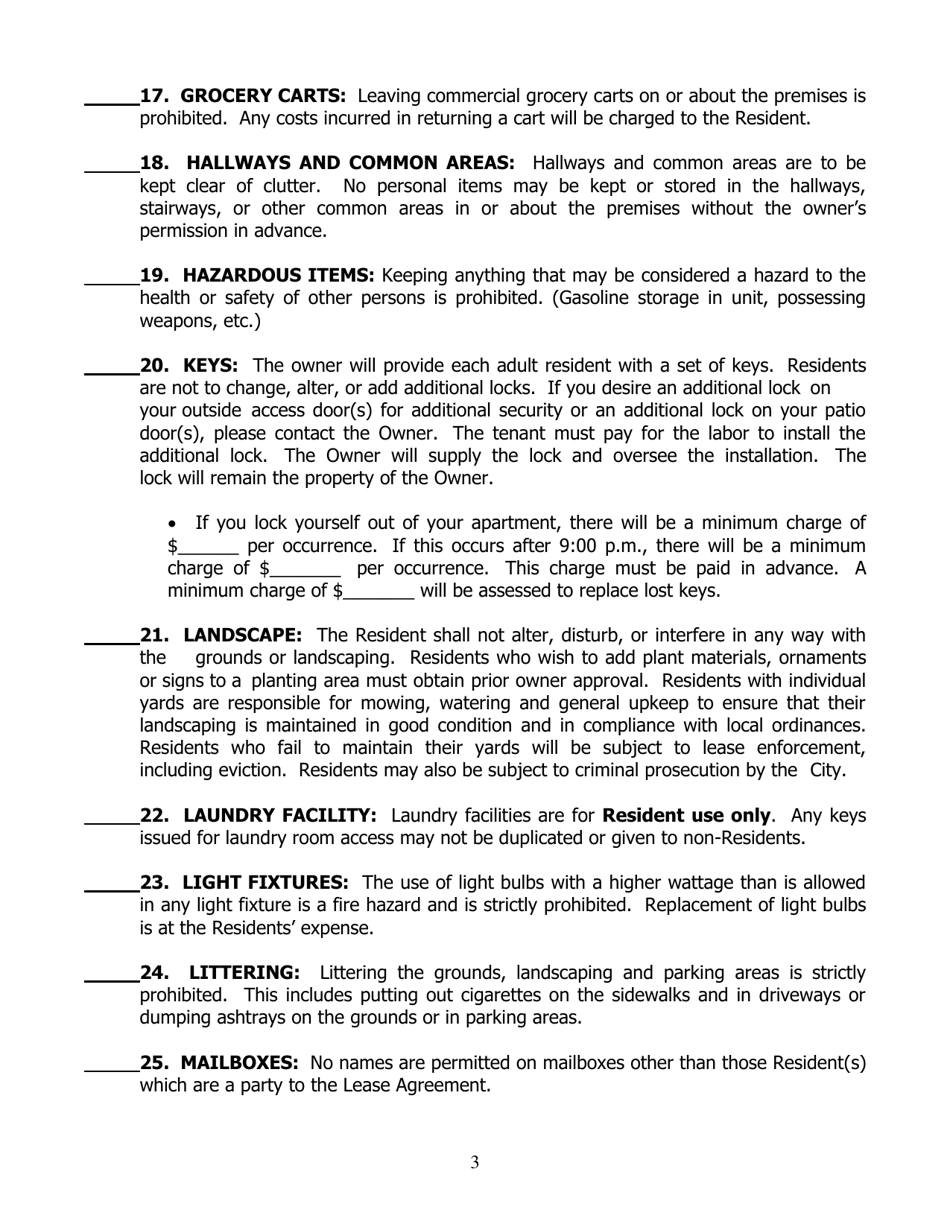Lease Addendum - House Rules - City of Cleveland, Ohio, Page 3