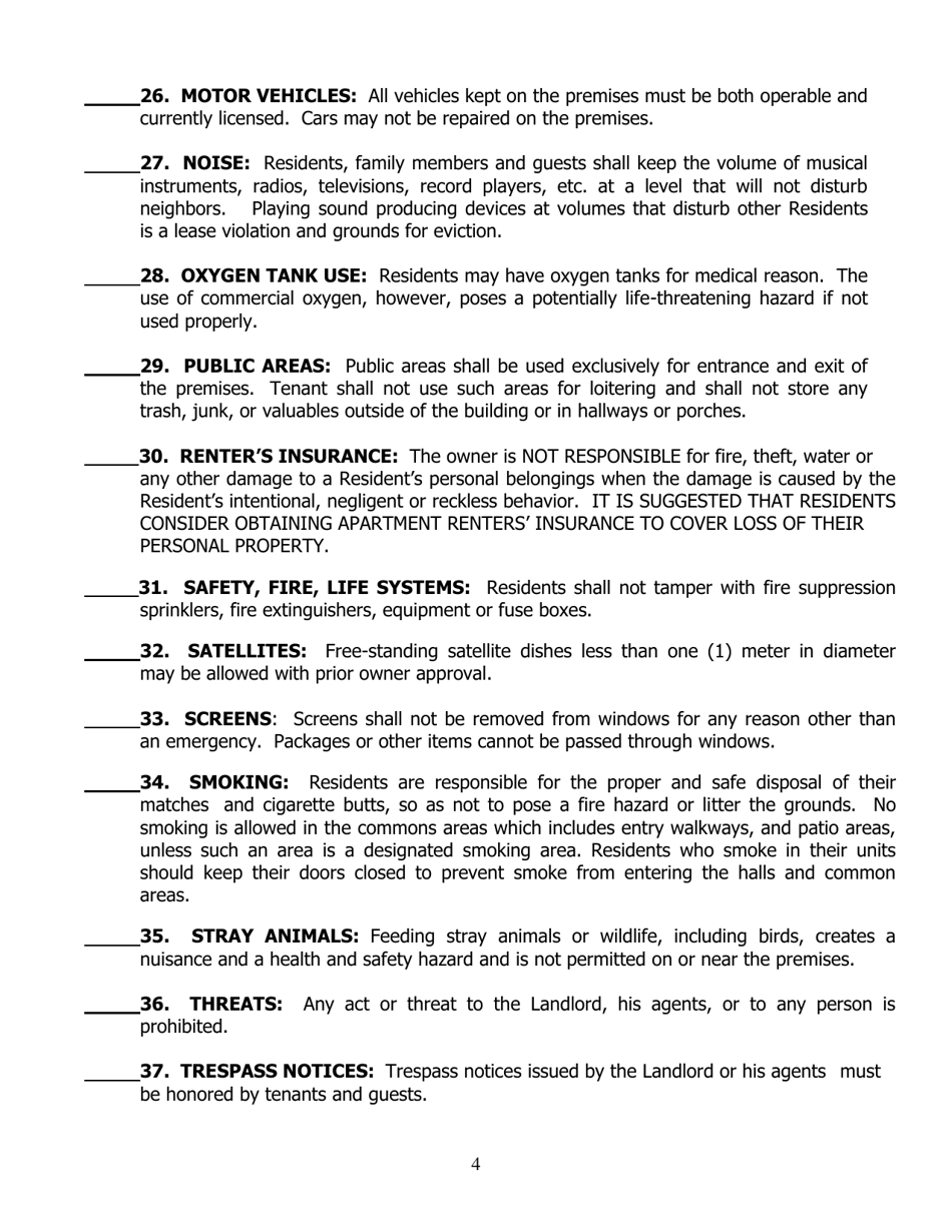 Lease Addendum - House Rules - City of Cleveland, Ohio, Page 4