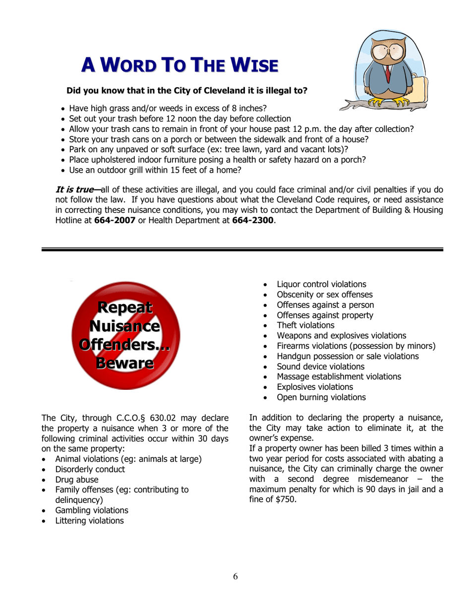 Lease Addendum - House Rules - City of Cleveland, Ohio, Page 6