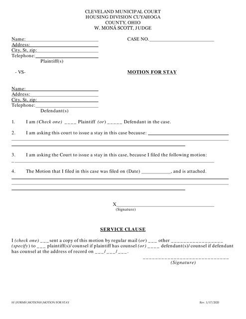 Motion for Stay - Cuyahoga County, Ohio Download Pdf