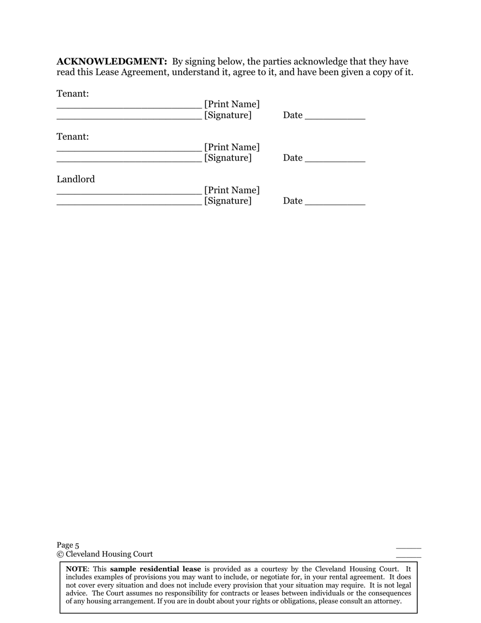 Residential Lease Agreement - Cuyahoga County, Ohio, Page 5