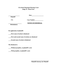 Document preview: Plaintiff's Notice of Dismissal - Cuyahoga County, Ohio