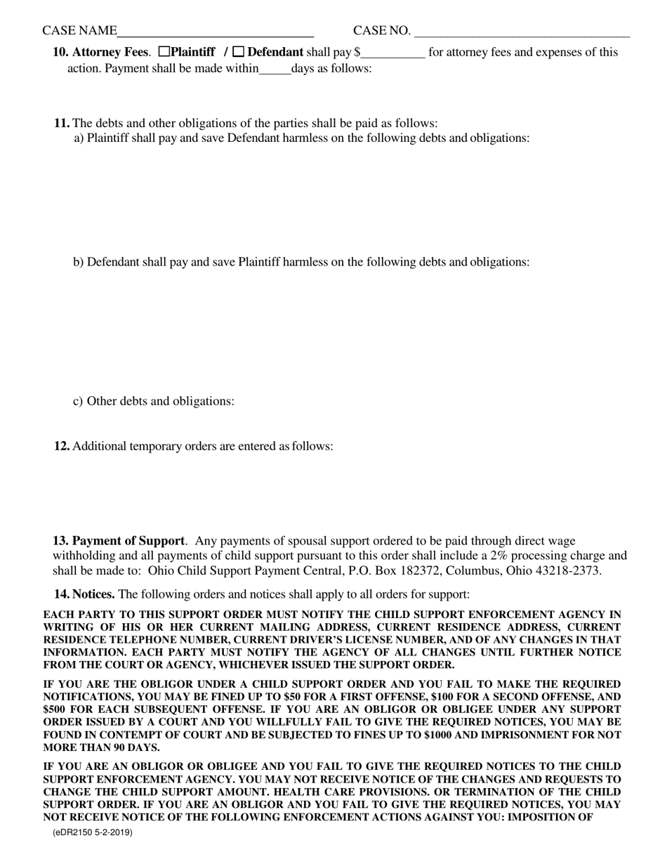 Form eDR2150 Magistrates Temporary Order - Franklin County, Ohio, Page 3