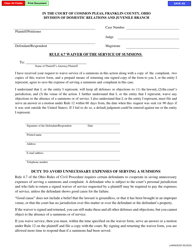 Document preview: Form E9696/8205 Rule 4.7 Waiver Ofthe Service of Summons - Franklin County, Ohio