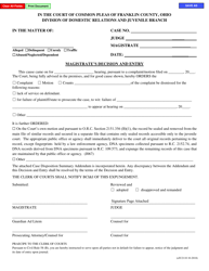 Document preview: Form eJU2110 Magistrate's Decision and Entry - Franklin County, Ohio