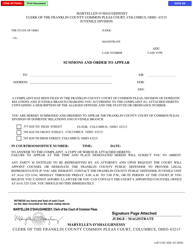 Document preview: Form eJU1102 Summons and Order to Appear - Adult - Franklin County, Ohio