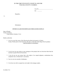 Form CL-0826-1712 &quot;Owner's Claim for Mortgage Foreclosure Surplus&quot; - Volusia County, Florida