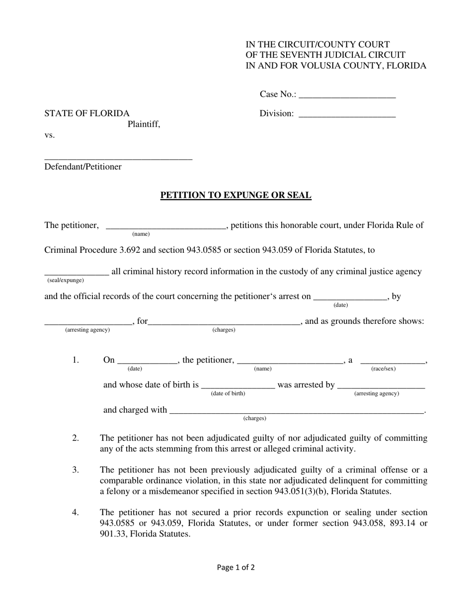 Petition to Expunge or Seal - Volusia County, Florida, Page 1