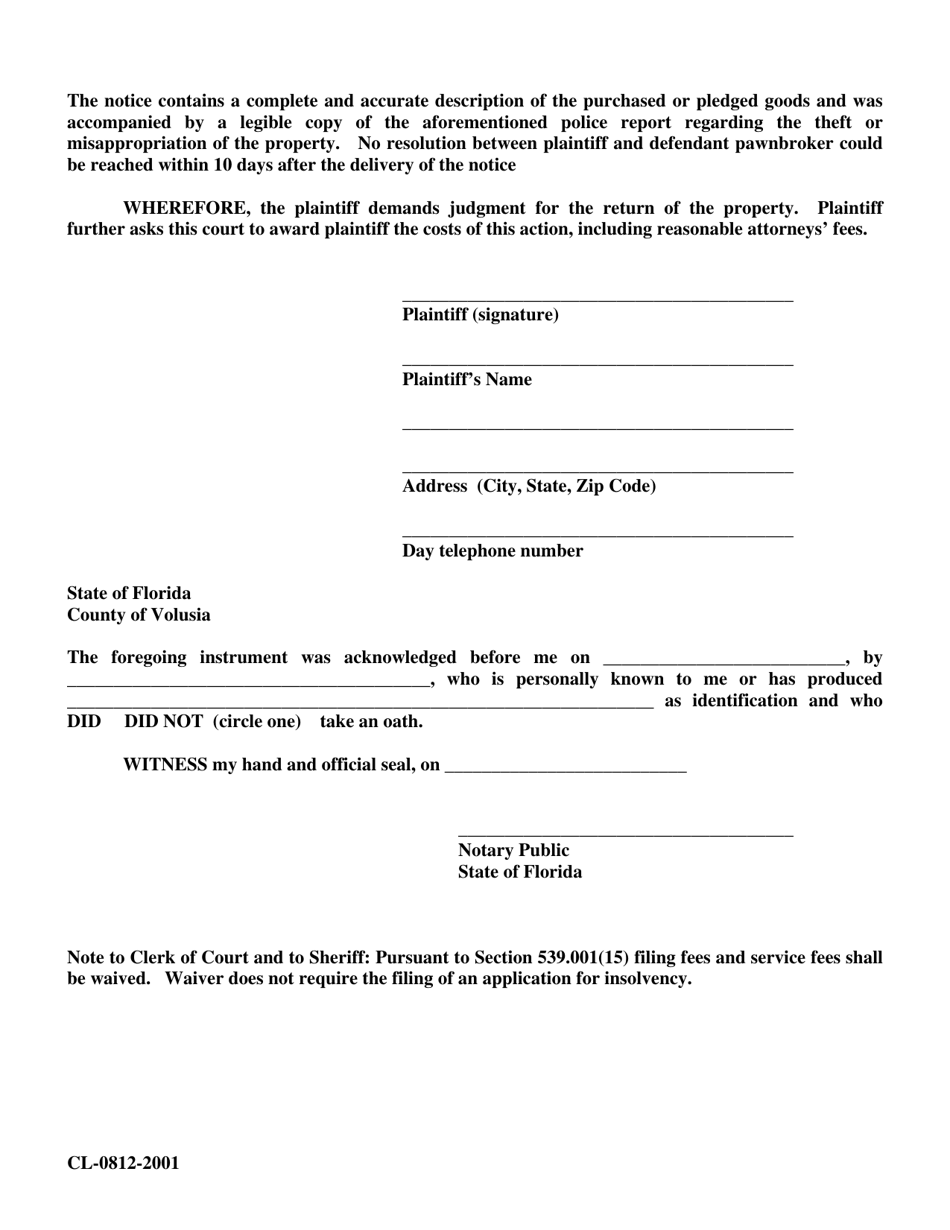 Form CL-0812-2001 - Fill Out, Sign Online and Download Fillable PDF ...