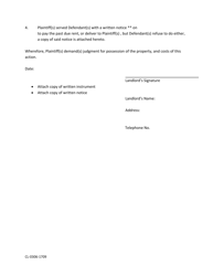 Form CL-0306-1709 Complaint for Eviction of Tenant for Non-payment of Rent - Volusia County, Florida, Page 2