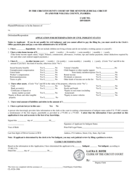 Document preview: Form CL-0326-1906 Application for Determination of Civil Indigent Status - Volusia County, Florida