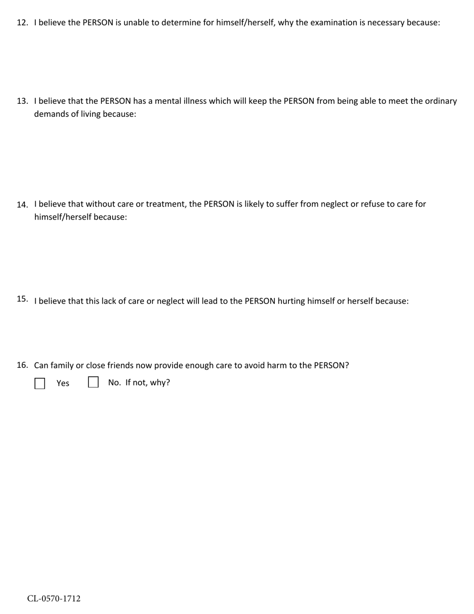 Form CL-0570-1712 Petition and Affidavit Seeking Ex Parte Order Requiring Involuntary Examination - Volusia County, Florida, Page 4