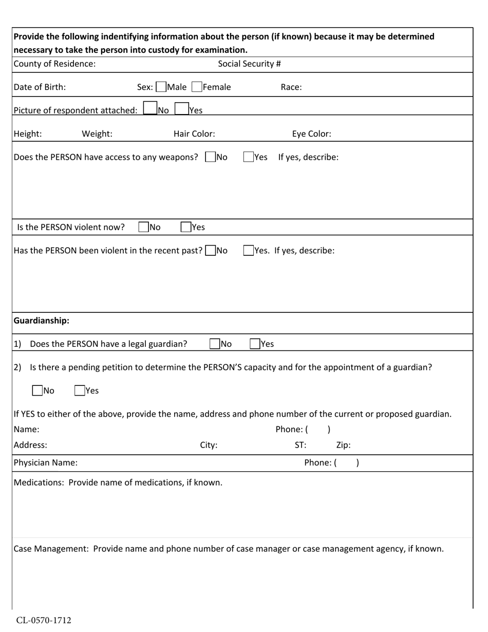 Form CL-0570-1712 Petition and Affidavit Seeking Ex Parte Order Requiring Involuntary Examination - Volusia County, Florida, Page 5