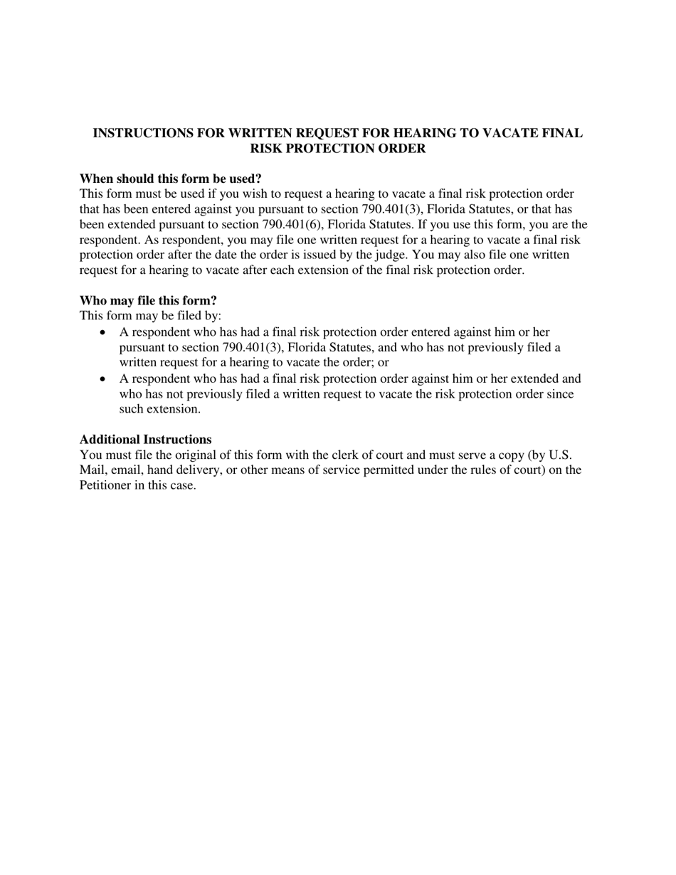 Volusia County, Florida Request for Hearing to Vacate Final Risk