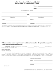 Document preview: Form CL-0219-2001 Statement of Claim - Volusia County, Florida