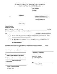 Form CL-0963-1801 &quot;Affidavit of Default in Stipulation&quot; - Volusia County, Florida