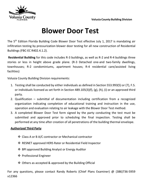 Blower Door Test - Volusia County, Florida
