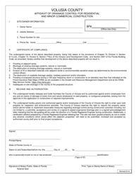 Document preview: Affidavit of Drainage Control for Residential and Minor Commercial Construction - Volusia County, Florida
