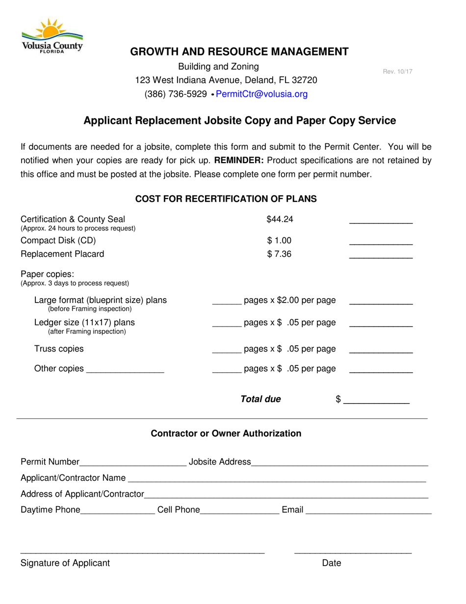 Applicant Replacement Jobsite Copy and Paper Copy Service - Volusia County, Florida, Page 1