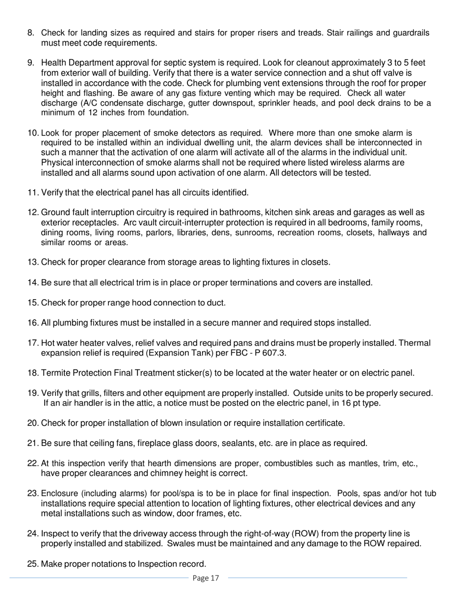 One and Two Family Dwelling Inspection Checklist - Volusia County, Florida, Page 17